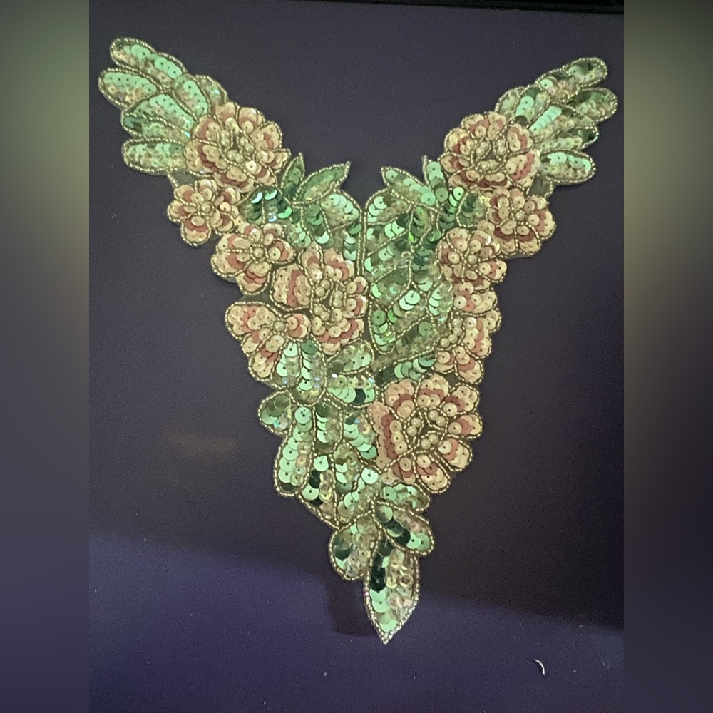Floral Sequin Necklace in Green and Pink